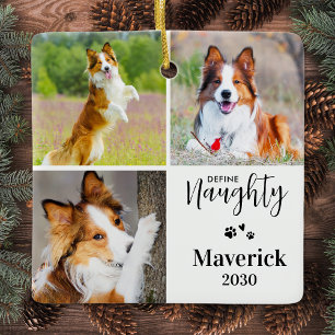Pet Define Naughty Dog Photo Collage Christmas Ceramic Ornament