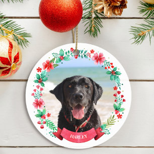 Pet Dog 2 Photo Christmas Wreath Ceramic Tree Decoration