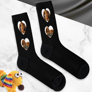 Pet Dog 4 Custom Photos Heart Frames Personalised Socks