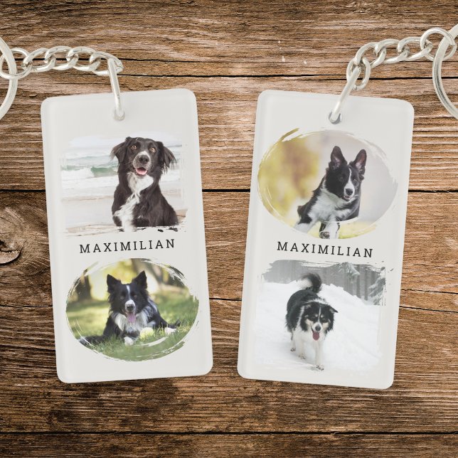 Pet Dog 4-Photo Custom Name Key Ring (A keychain with four of your favorite pet photos, two on each side, with your pet's name)