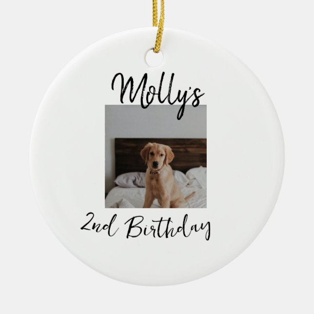 Pet dog cat animal birthday photo modern simple  ceramic tree decoration (Front)