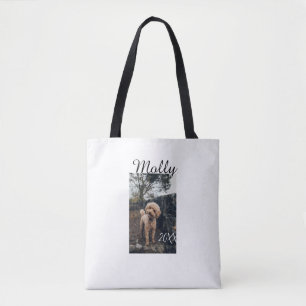 Pet dog cat animal birthday photo modern year date tote bag