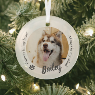 Pet Dog Cat Custom Photo Memorial Keepsake Glass Tree Decoration
