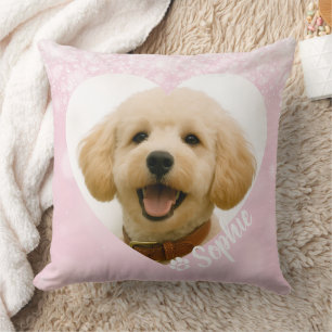 Pet Dog Cat Custom Photo Pink Memorial Keepsake Cushion
