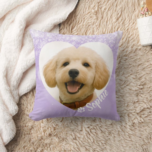 Pet Dog Cat Custom Photo Purple Memorial Keepsake Cushion (Blanket)