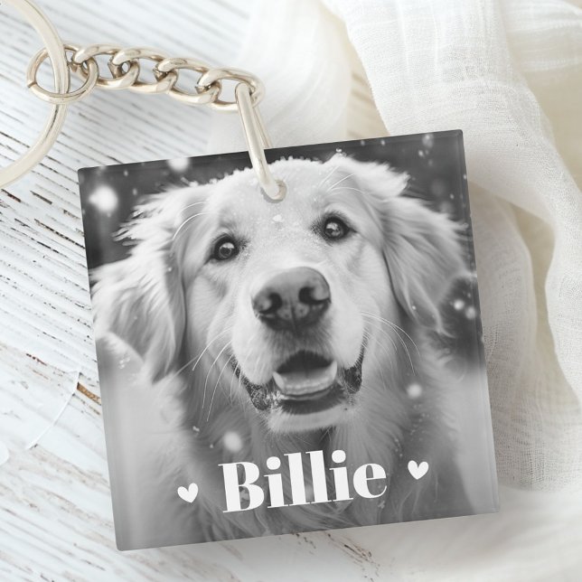 Pet dog cat name hearts two photos key ring (Pet dog cat name hearts two photos keychain)