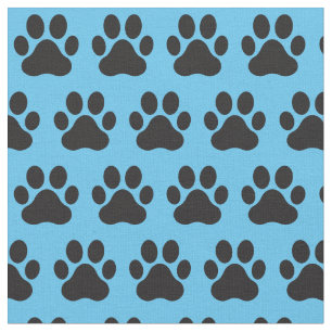 Pet Dog Cat Paw Prints Blue Black Fabric