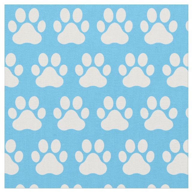 Pet Dog Cat Paw Prints Blue White Fabric (Close Up)
