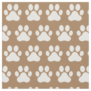 Pet Dog Cat Paw Prints Brown White Fabric