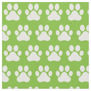 Pet Dog Cat Paw Prints Green White Fabric