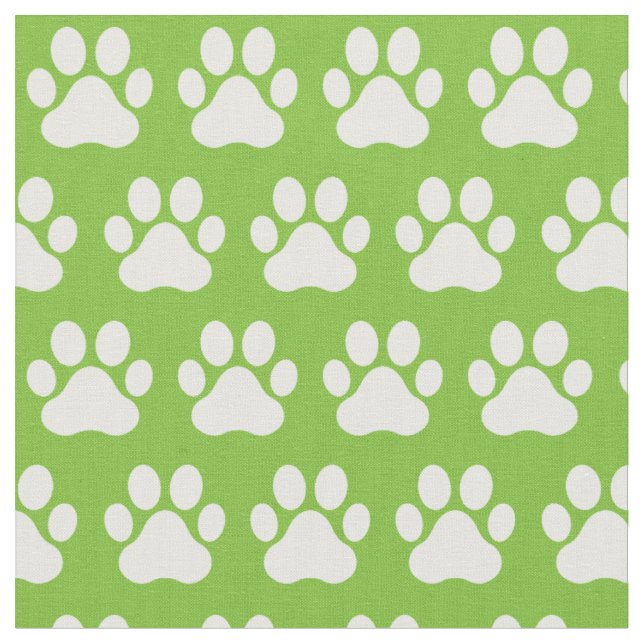 Pet Dog Cat Paw Prints Green White Fabric (Close Up)