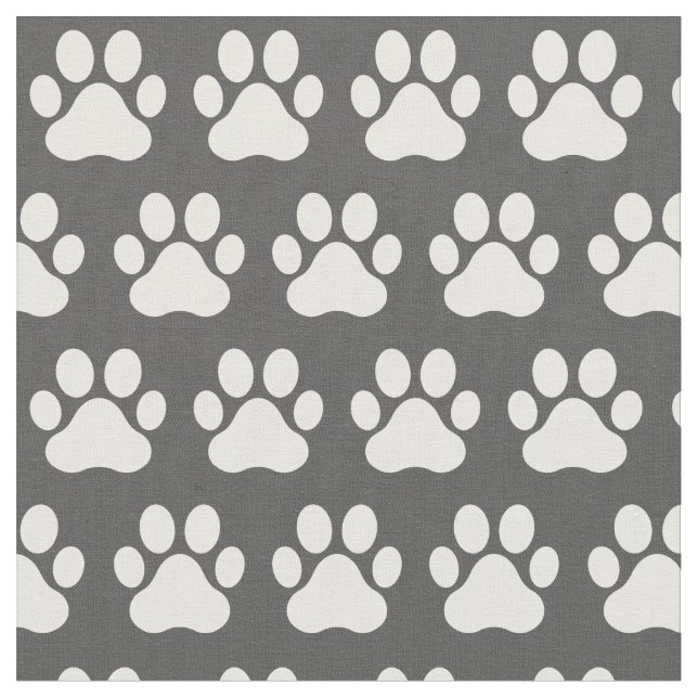 Pet Dog Cat Paw Prints Grey White Fabric (Close Up)