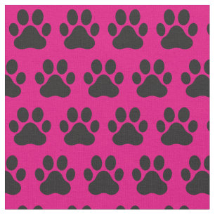 Pet Dog Cat Paw Prints Pink Black Fabric
