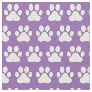 Pet Dog Cat Paw Prints Purple White Fabric