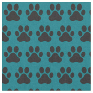 Pet Dog Cat Paw Prints Teal Black Fabric