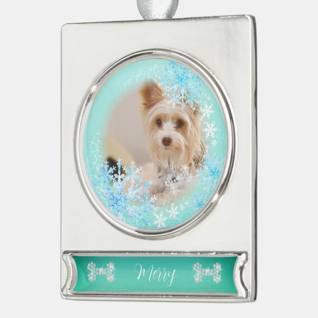 Pet  Dog Christmas Blue Ornament (Left)