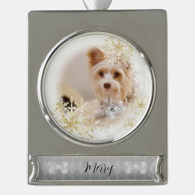 Pet  Dog Christmas White Ornament (Front)