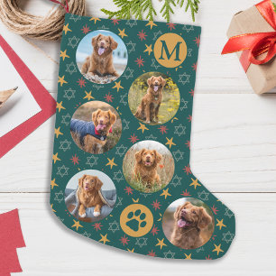 Pet Dog Custom Photo Collage Retro Pattern Small Christmas Stocking
