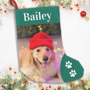 Pet Dog Custom Photo Holiday Green Personalised Small Christmas Stocking