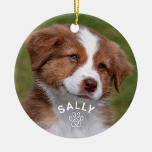 Pet Dog Glitter Paw Print Custom Name Photo Ceramic Tree Decoration
