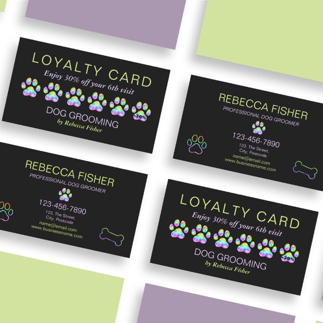 Pet Dog Grooming Loyalty Reward Cards Rainbow  (Creator Uploaded)