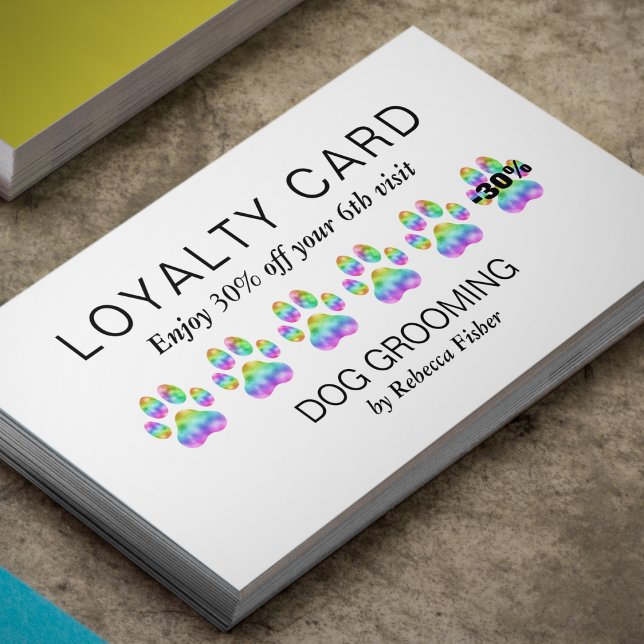 Pet Dog Grooming Rainbow Paws Loyalty Rewards Card (Creator Uploaded)