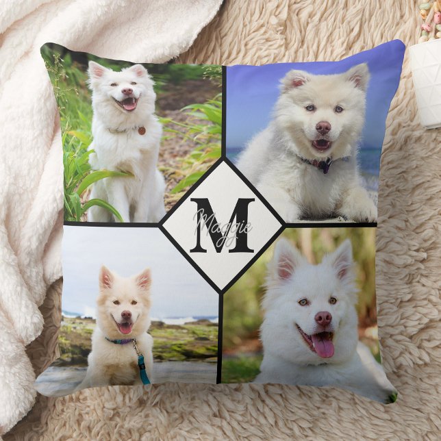 Pet Dog Lover Monogram Photo Collage Cushion (Creator Uploaded)