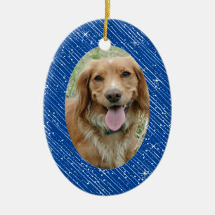 Pet Dog Memorial Blue Oval Photo Christmas Ceramic Tree Decoration