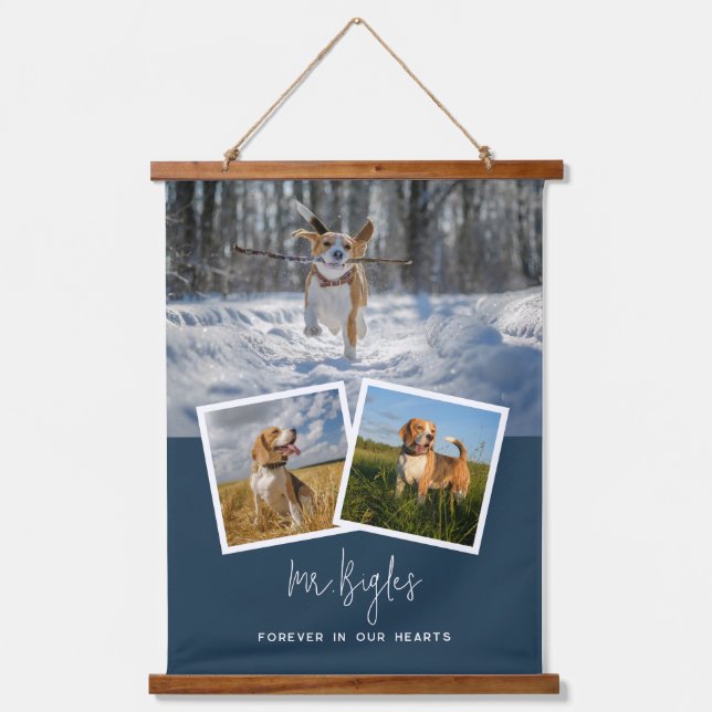 Pet Dog Memorial Custom 3 Photo Collage Hanging Tapestry (Front)