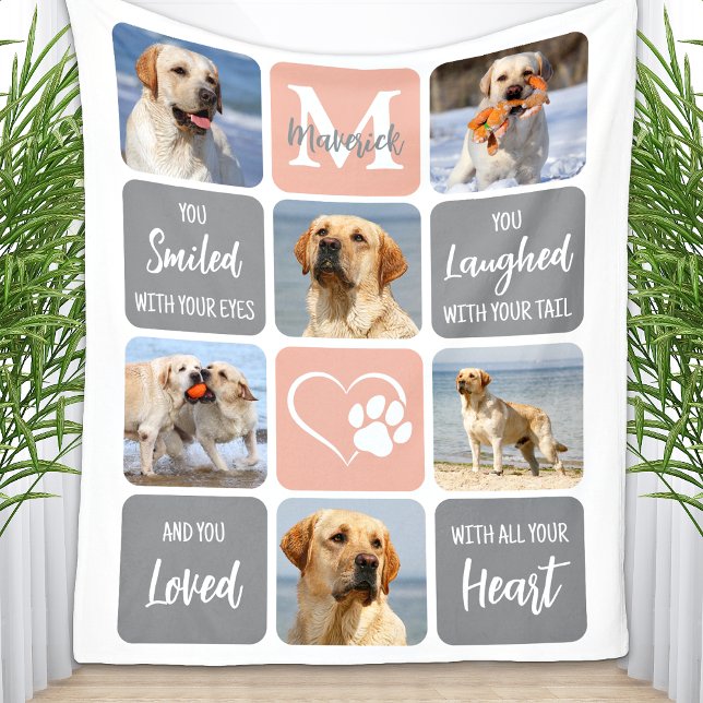 Pet Dog Memorial Custom Modern Colours 6 Photo Fleece Blanket (Creator Uploaded)