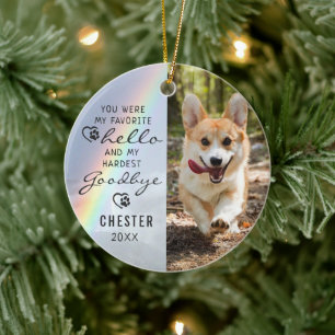 Pet Dog Memorial Favourite Hello Photo Rainbow Ceramic Tree Decoration