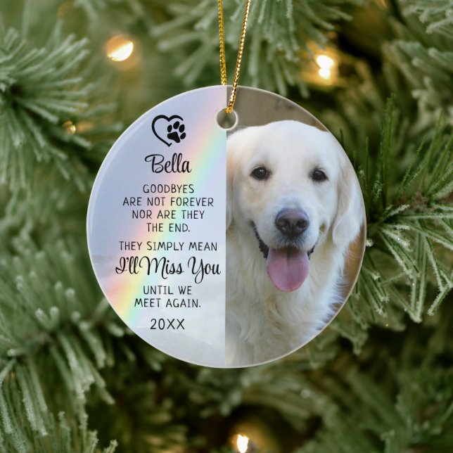 Pet Dog Memorial Goodbye Quote Photo Rainbow Ceramic Tree Decoration (Tree)