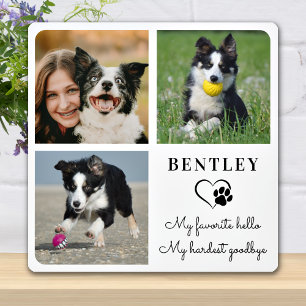 Pet Dog Memorial Modern Personalised 3 Photo Plaque