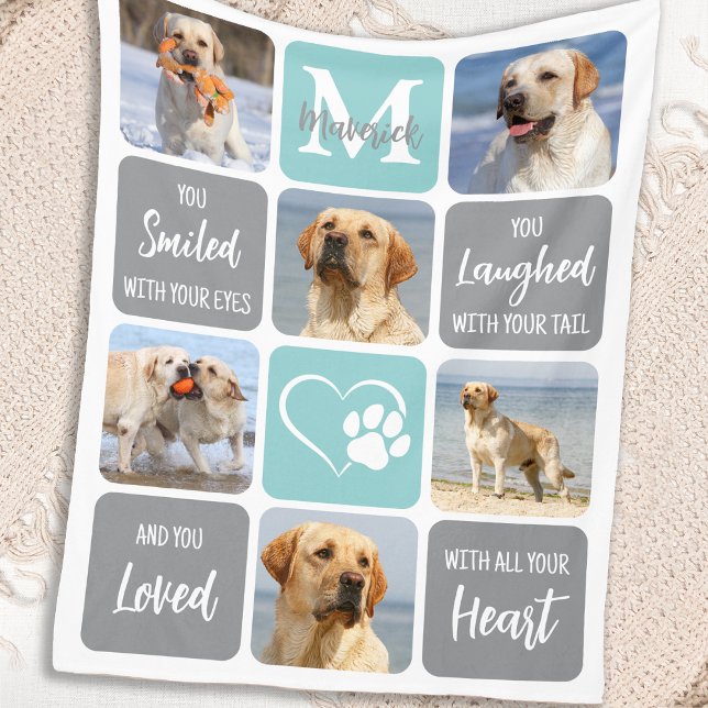 Pet Dog Memorial Personalised 6 Picture Collage Fleece Blanket (Creator Uploaded)