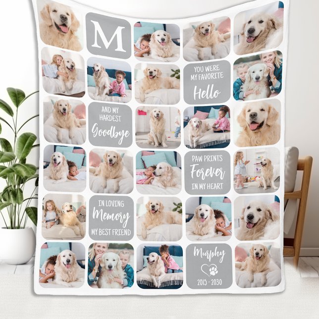 Pet Dog Memorial Personalised Colourful 24 Photos Fleece Blanket (Creator Uploaded)