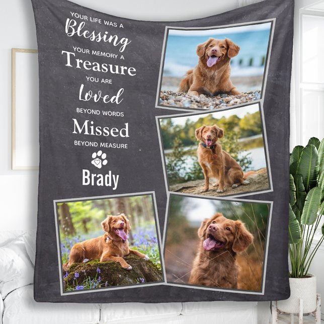 Pet Dog Memorial Pet Loss Keepsake Photo Collage Fleece Blanket (Creator Uploaded)