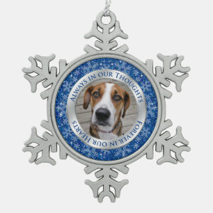 Pet Dog Memorial Photo Christmas Blue Silver Snowflake Pewter Christmas Ornament