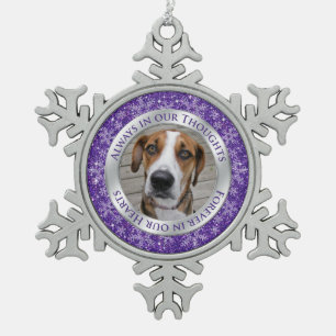 Pet Dog Memorial Photo Christmas Purple Silver Snowflake Pewter Christmas Ornament