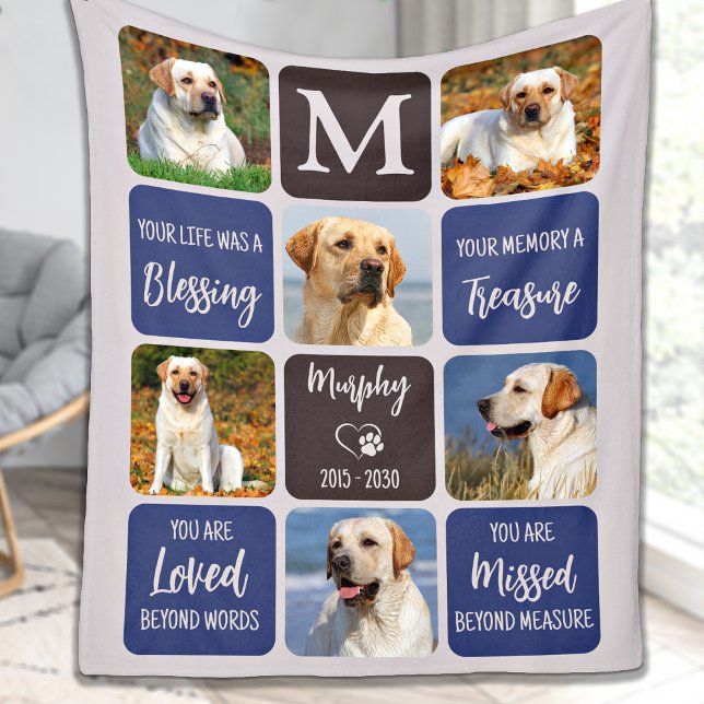 Pet Dog Memorial Remembrance Modern Colours 6 Phot Fleece Blanket (Creator Uploaded)