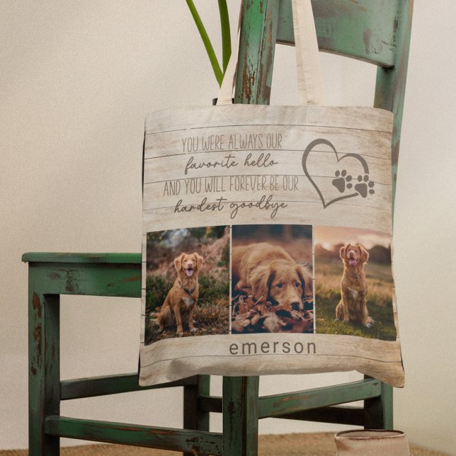 Pet Dog Memorial Rustic Wood Photo Collage Tote Bag (Creator Uploaded)