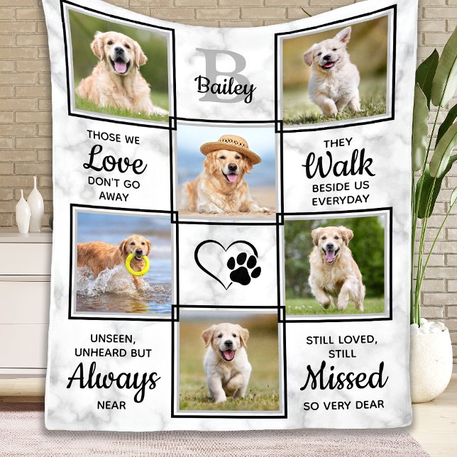 Pet Dog Memorial Sympathy Custom 6 Photo Collage  Fleece Blanket (Creator Uploaded)