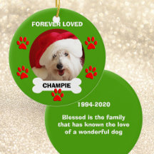 Pet Dog Name and Photo Memorial Christmas Ornament