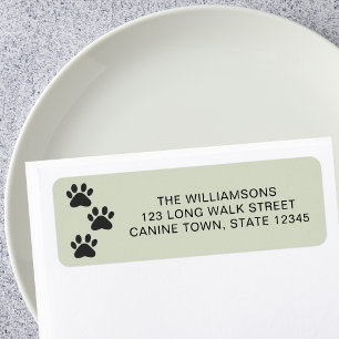 Pet Dog Paw Print Green Return Address Label