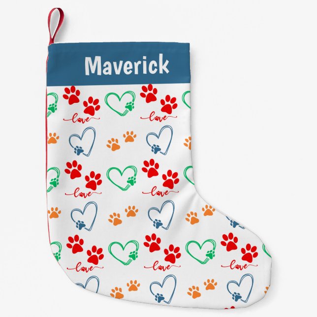 Pet Dog Paw Prints Personalised Small Christmas Stocking (Front)