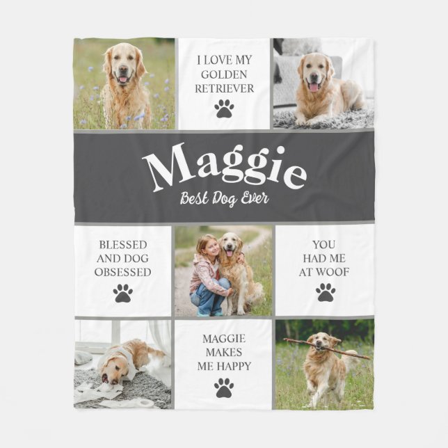 Pet Dog Photo Collage Fleece Blanket (Front)