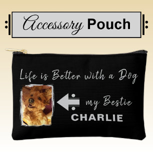 Pet dog photo name initials black grey accessory pouch