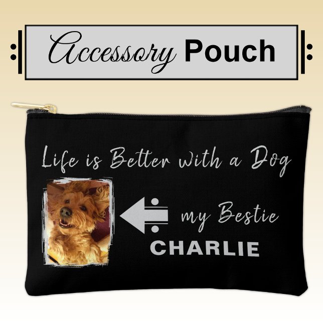 Pet dog photo name initials black grey accessory pouch (Creator Uploaded)