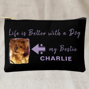 Pet dog photo name initials black purple accessory pouch
