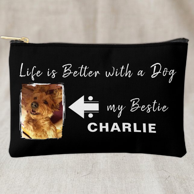 Pet dog photo name initials black white accessory pouch (Creator Uploaded)