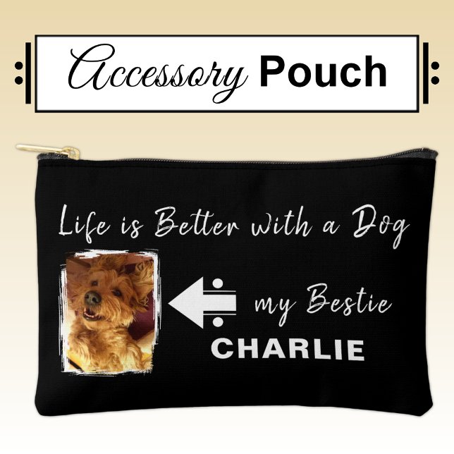 Pet dog photo name initials black white accessory pouch (Creator Uploaded)